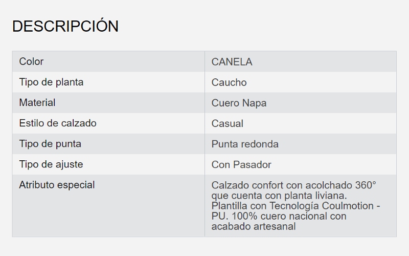 Ficha de producto de Calimod Store