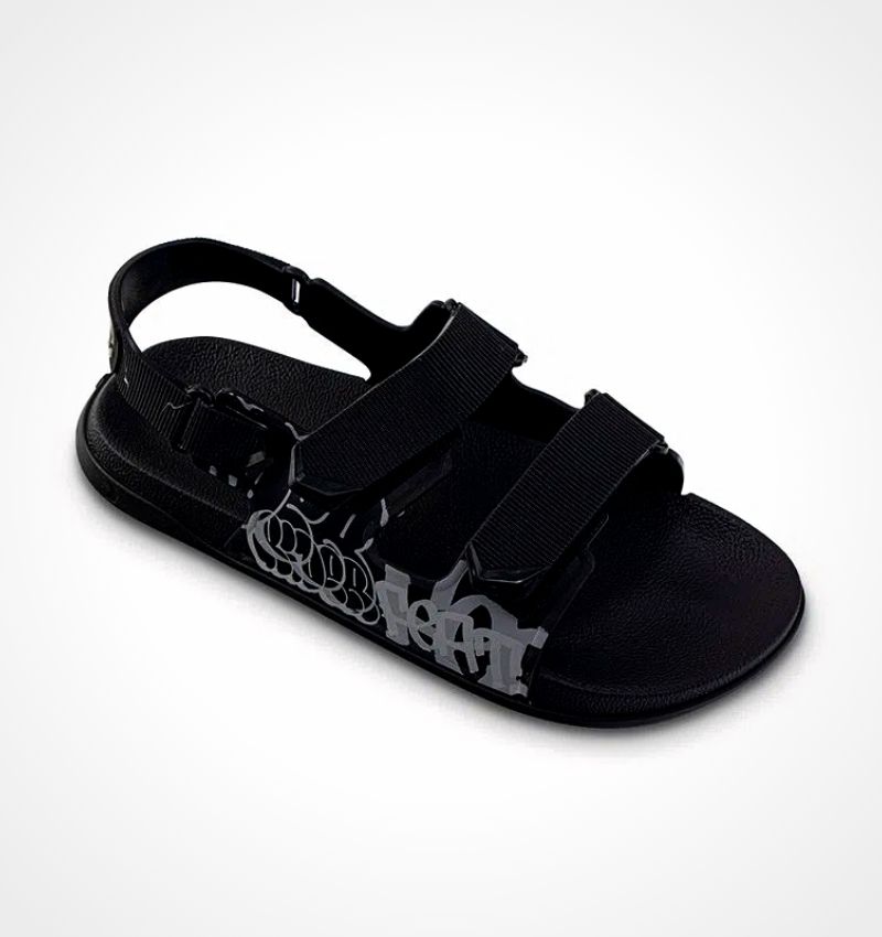 Sandalias tipo ojota negra con velcro